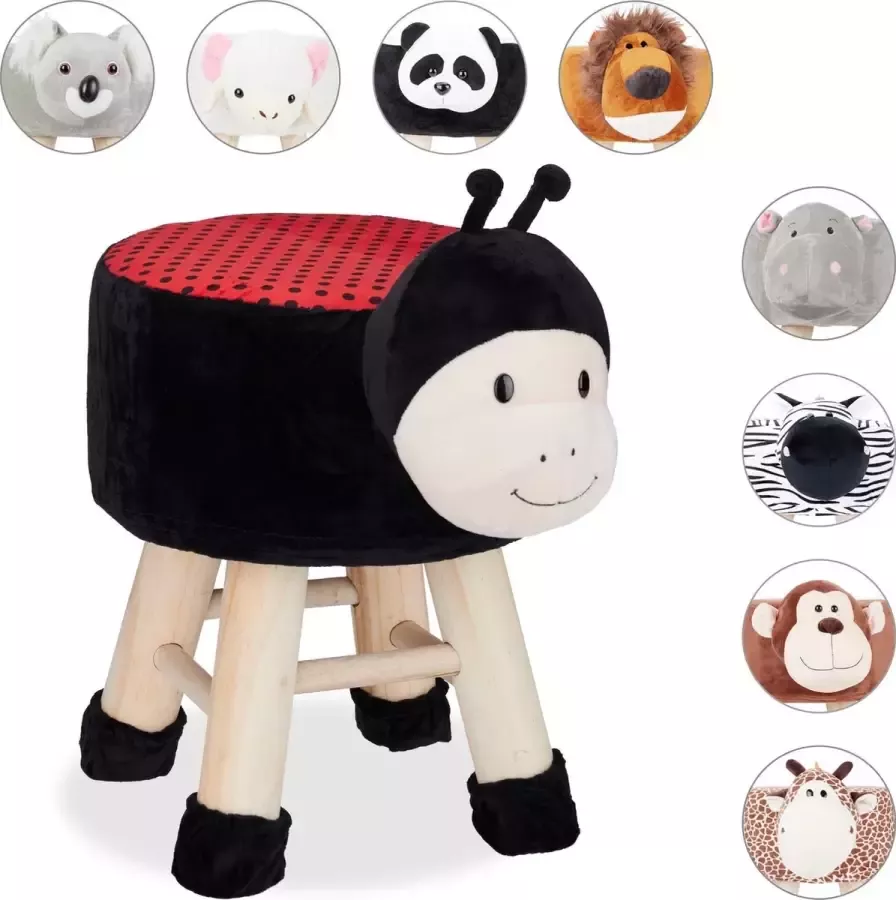 Relaxdays Kinderkruk kinderpoef decoratie hocker met pootjes dieren design Lieveheersbeestje