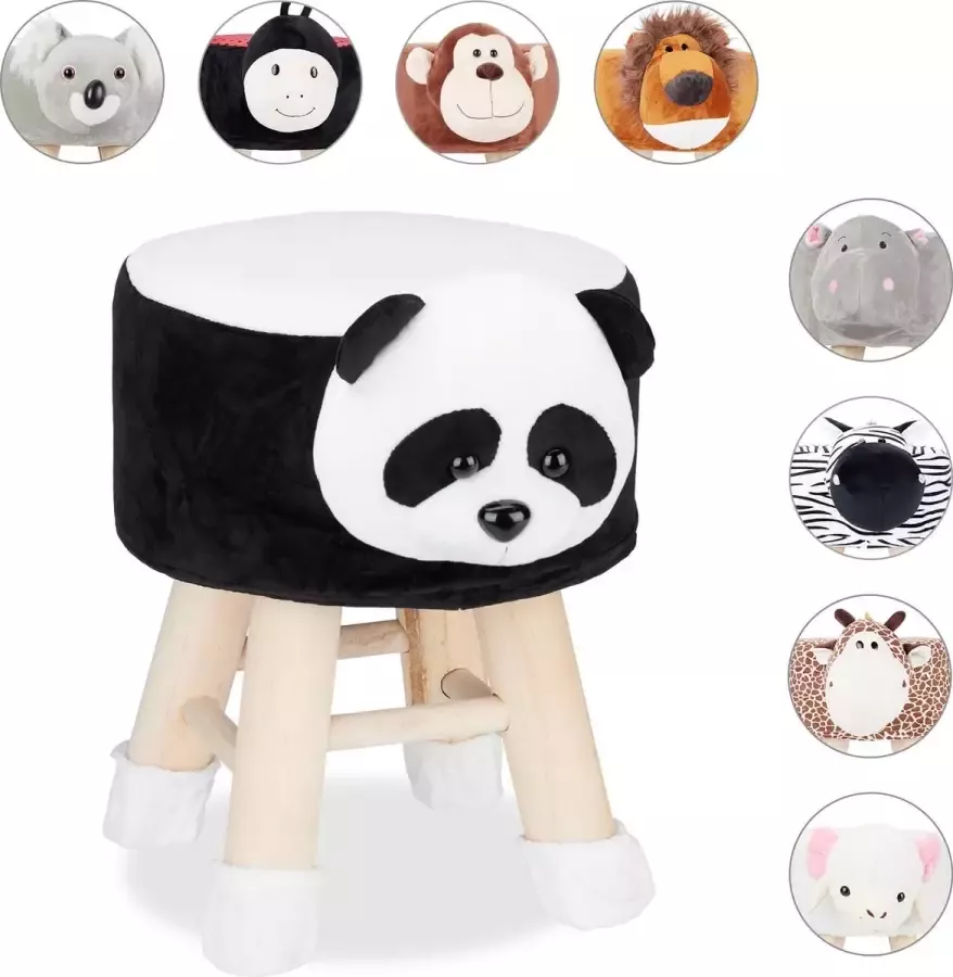 Relaxdays Kinderkruk kinderpoef decoratie hocker met pootjes dieren design Panda