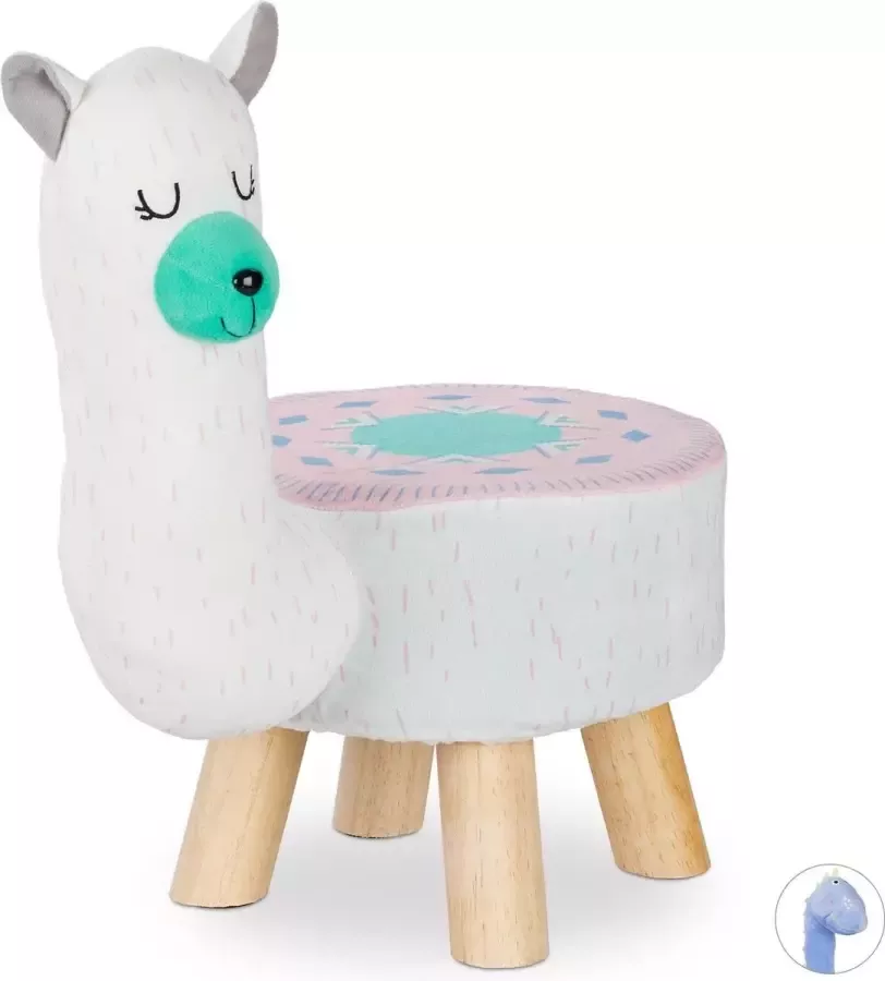 Relaxdays kinderkrukje krukje kind dier met bekleding poef op poten hocker lama