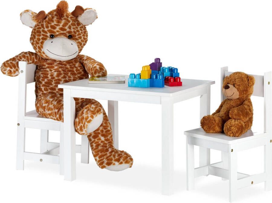 Relaxdays kindertafel en stoeltjes wit speeltafel knutseltafel tekentafel tafeltje
