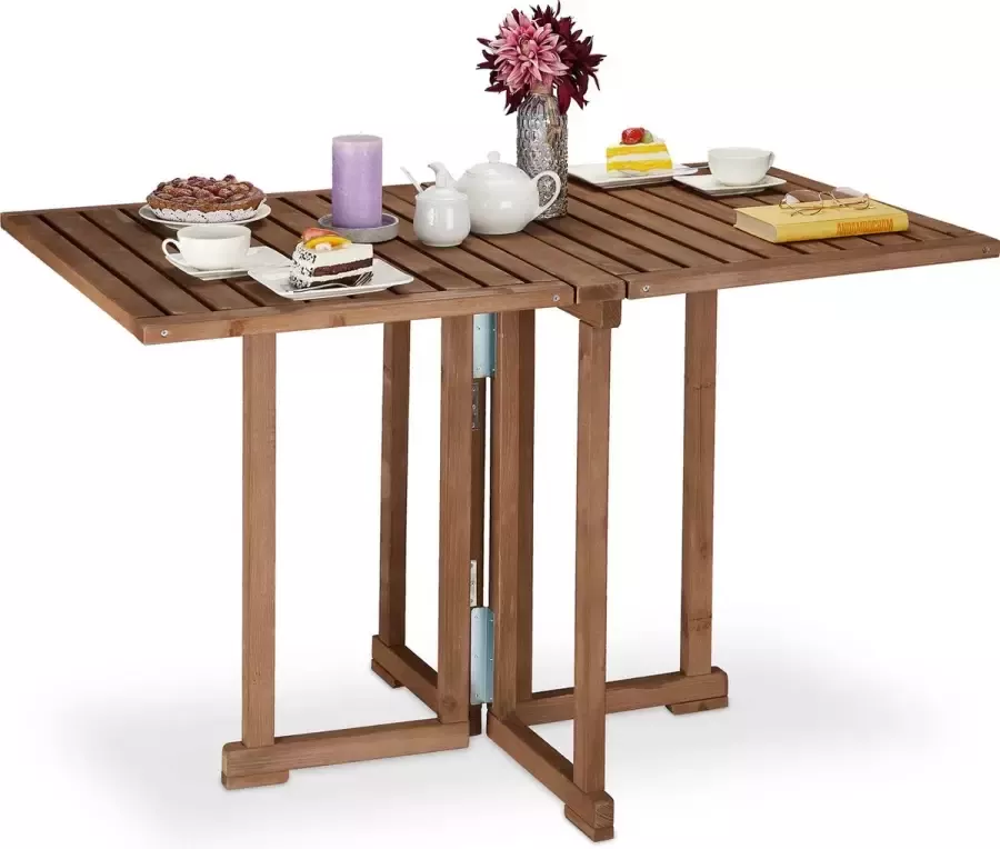 Relaxdays klaptafel hout inklapbare tuintafel vouwtafel buiten bruine balkontafel