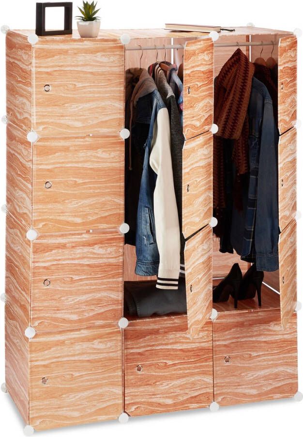 Relaxdays kledingkast kliksysteem houtlook 8 vakken kunststof garderobekast waskast