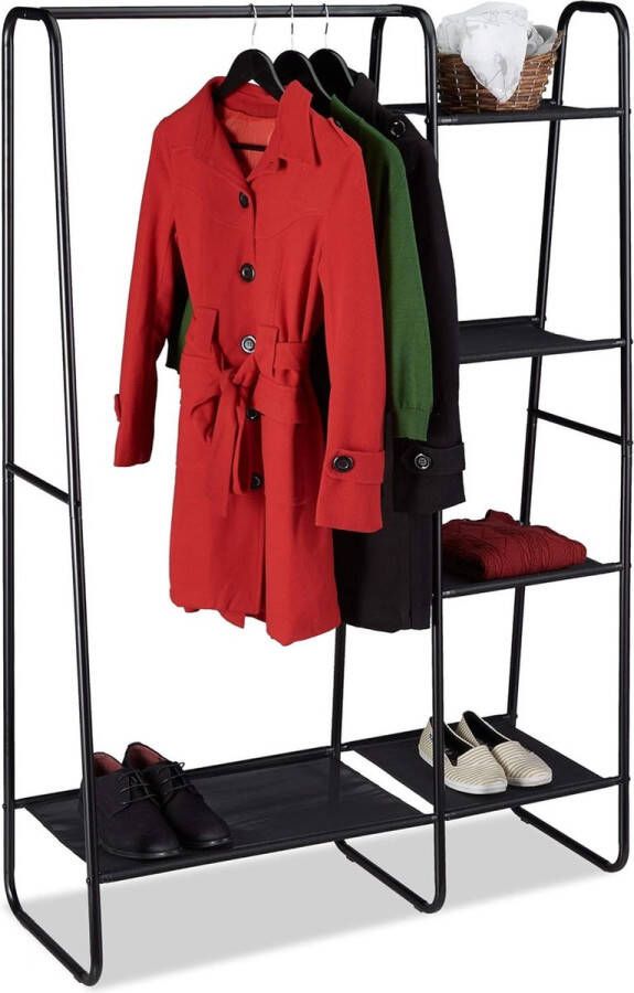 Relaxdays kledingrek 5 planken kledingstang garderobestandaard voor hal en kamer h x b x d 150 x 100 x 40 cm zwart