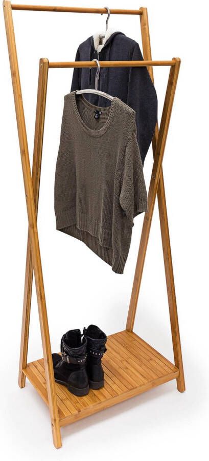 Relaxdays Kledingrek bamboe hout Houten kleding rek Kledingstandaard 156x56 5x40 cm
