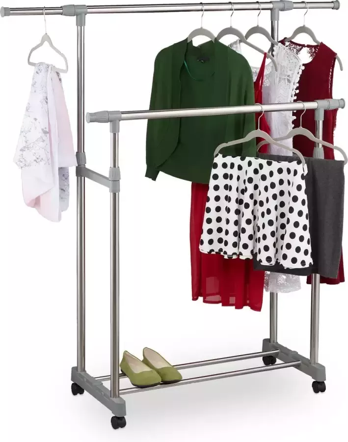 Relaxdays kledingrek met 2 roedes garderoberek verrijdbaar verstelbare klerenrek