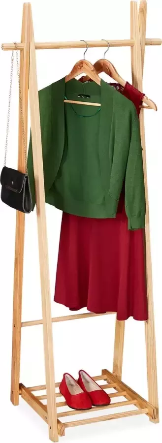 Relaxdays kledingrek met plank houten garderoberek staand kledingstandaard slaapkamer