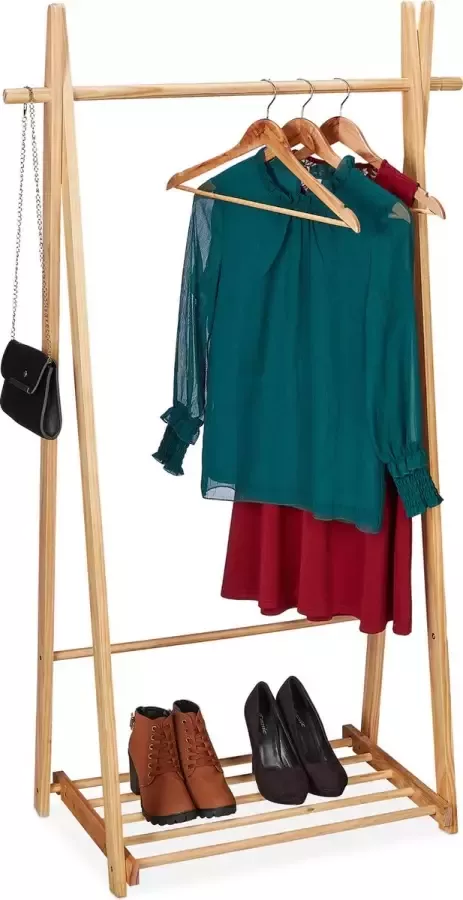 Relaxdays garderoberek hout met schoenenrek kledingstang 153 x 87 5 x 45 cm slaapkamer