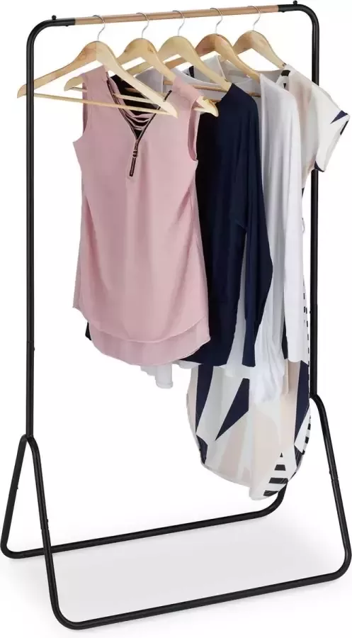 Relaxdays garderoberek metaal 145 x 80 x 44 cm 1 kledingstang kapstok zwart-houtlook - Foto 2