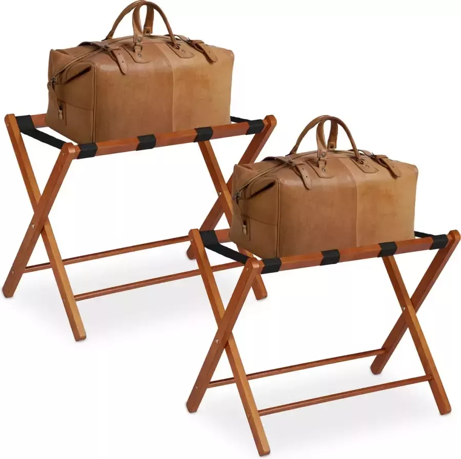 Relaxdays kofferrek inklapbaar set van 2 hout bagagerek kofferstandaard 30 kg