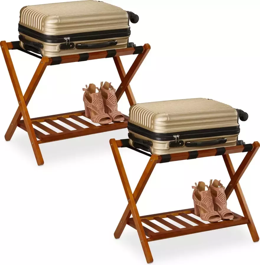 Relaxdays kofferrek inklapbaar set van 2 hout met schoenenplank bagagarek 30 kg