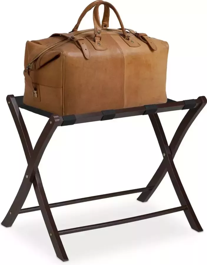 Relaxdays kofferrek vouwbaar hout kofferstandaard koffer standaard inklapbaar frame bruin