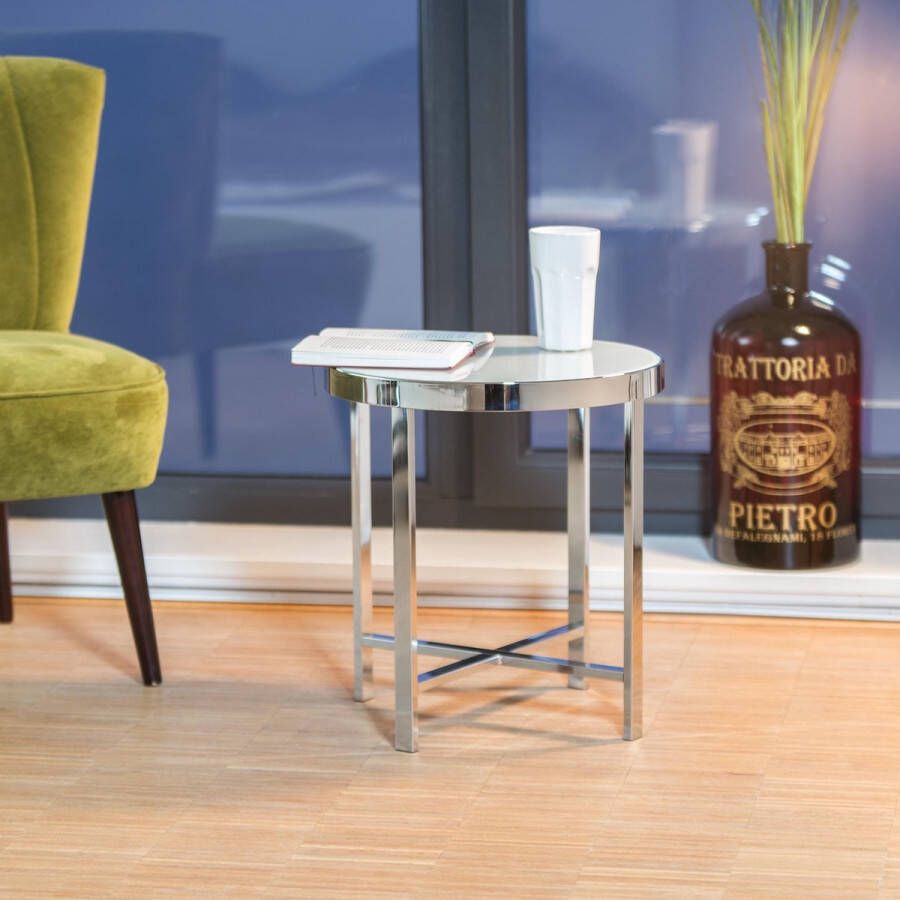 Relaxdays Koffietafel bijzettafel glastafel salontafel nachttafel zilver 41cm