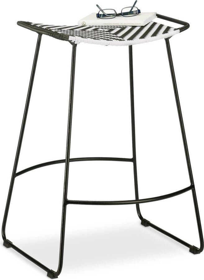 Relaxdays kruk polyrotan zitkruk zwart-wit patroon tuinkruk barkruk design stoel L