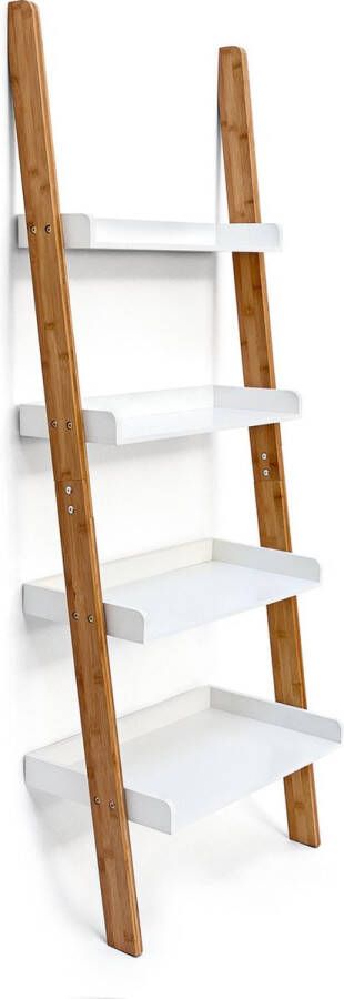 Relaxdays ladderrek bamboe traprek opbergrek ladder rek wit houten rek