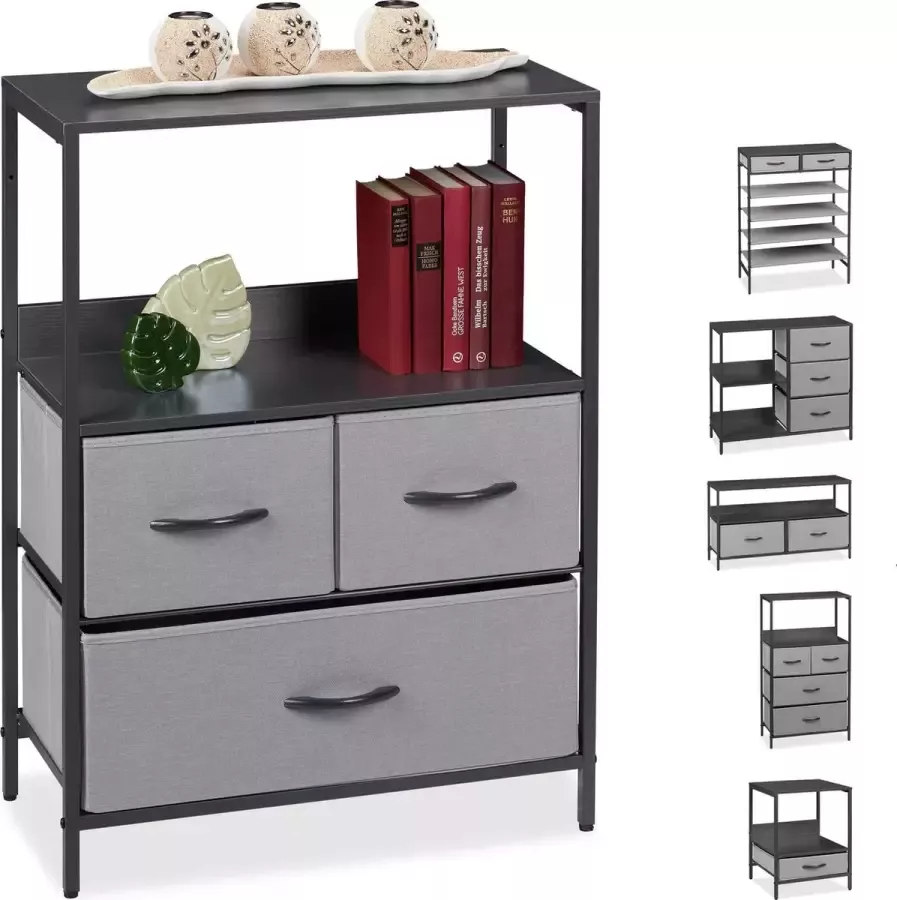 Relaxdays ladekast grijs tv-meubel schoenenrek bijzettafel nachtkastje dressoir A - Foto 2