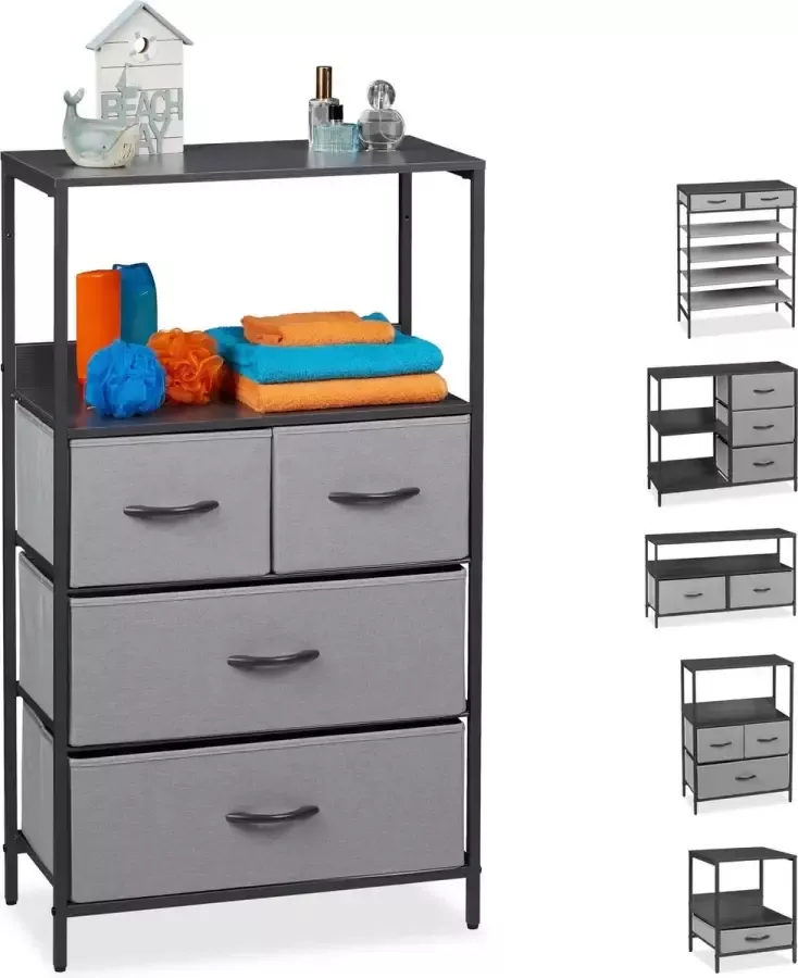 Relaxdays ladekast grijs tv-meubel schoenenrek bijzettafel nachtkastje dressoir B