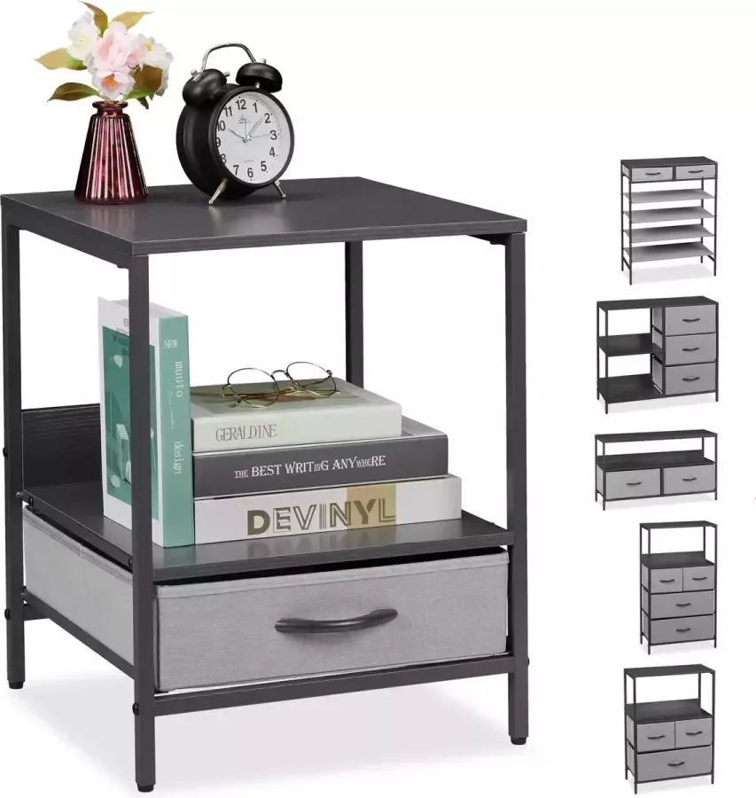 Relaxdays ladekast grijs tv-meubel schoenenrek bijzettafel nachtkastje dressoir F