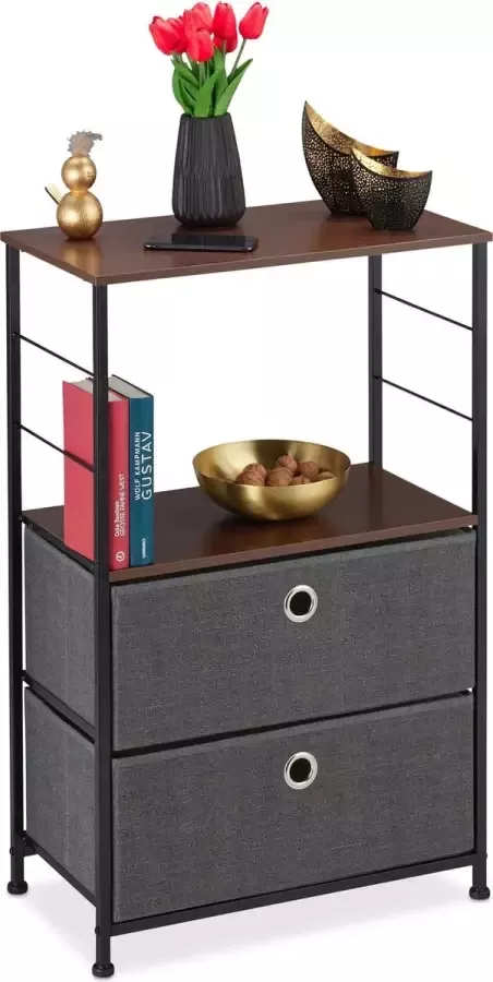 Relaxdays bijzetkastje 2 stoffen lades met plank 85 5 x 55 x 30 cm industrieel woonkamer