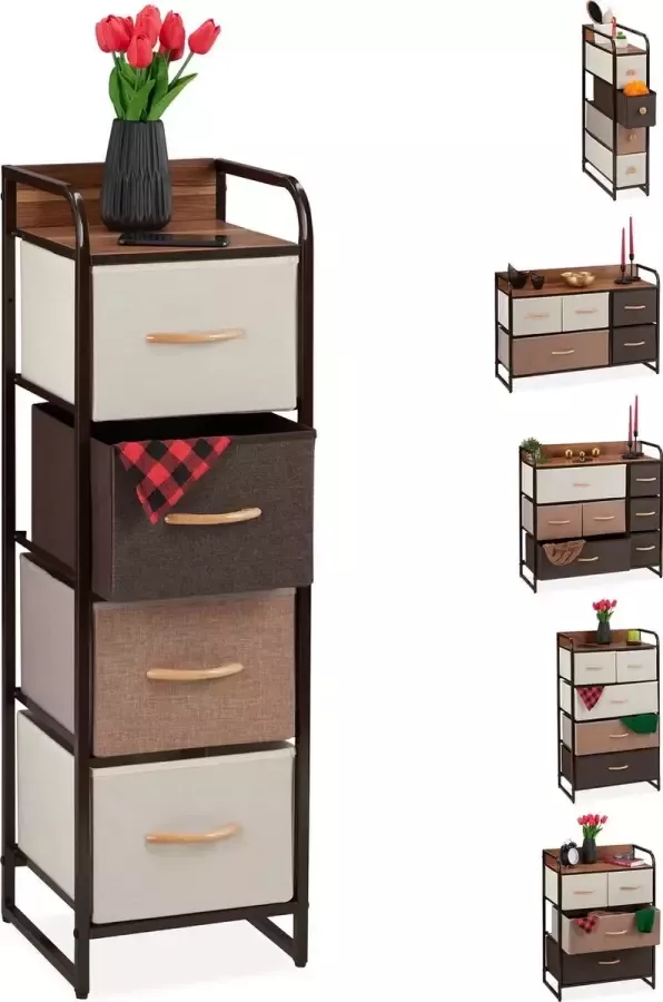 Relaxdays ladekast 4-7 lades met plateau stalen frame 99 5 x 31 x 31 5 cm bruin F