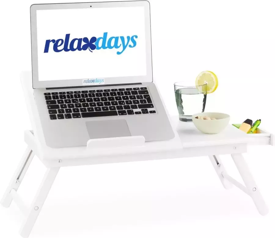 Relaxdays laptoptafel bamboe inklapbare laptop bedtafel witte laptopverhoger groot