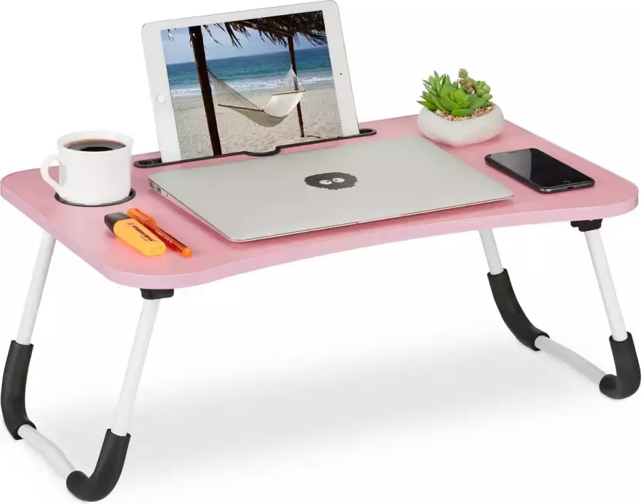 Relaxdays laptoptafel inklapbaar bedtafel roze schoottafel bank knietafel antislip