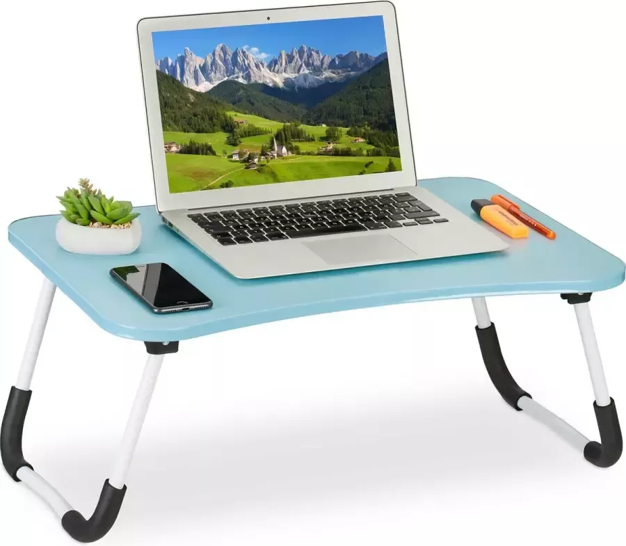 Relaxdays laptoptafel inklapbaar lichtblauw schoottafel laptop bank bedtafel groot