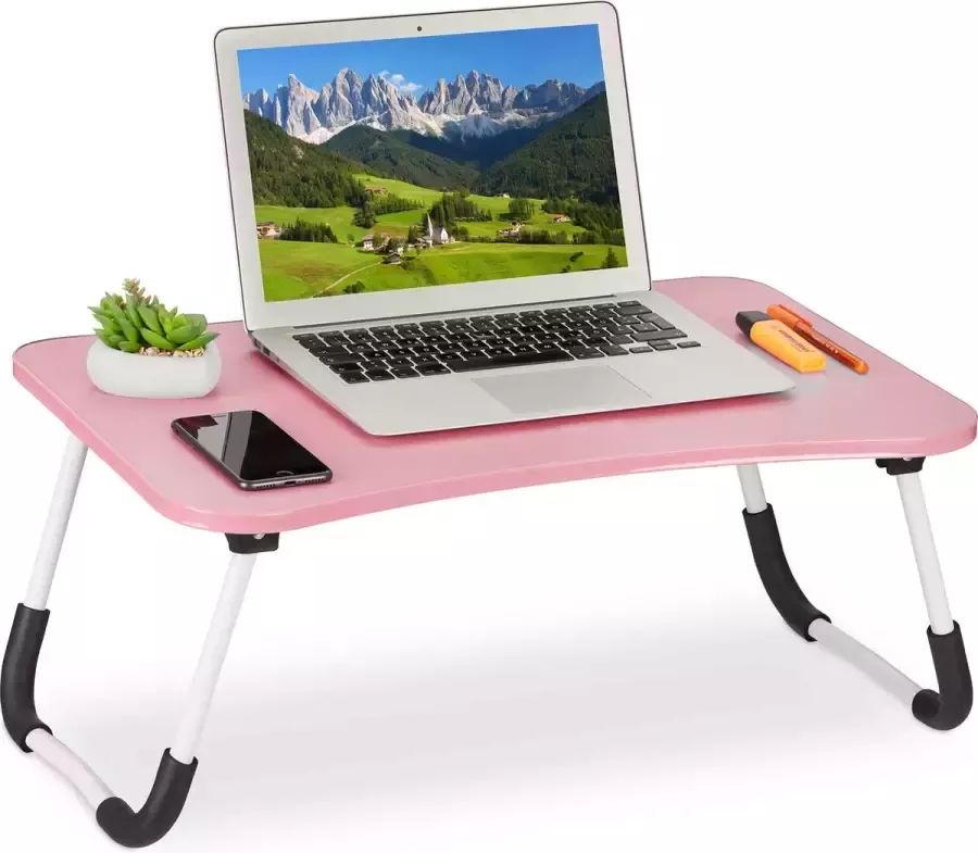 Relaxdays laptoptafel inklapbaar roze schoottafel laptop bank bedtafel knietafel