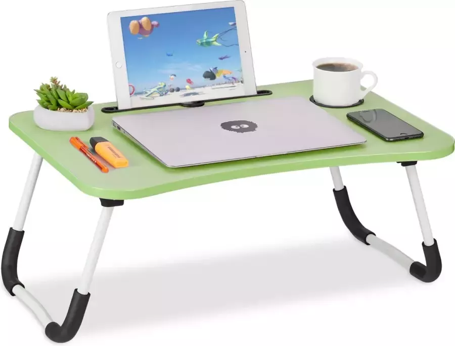 Relaxdays laptoptafel met tablethouder bedtafel schoottafel groen laptopstandaard - Foto 1