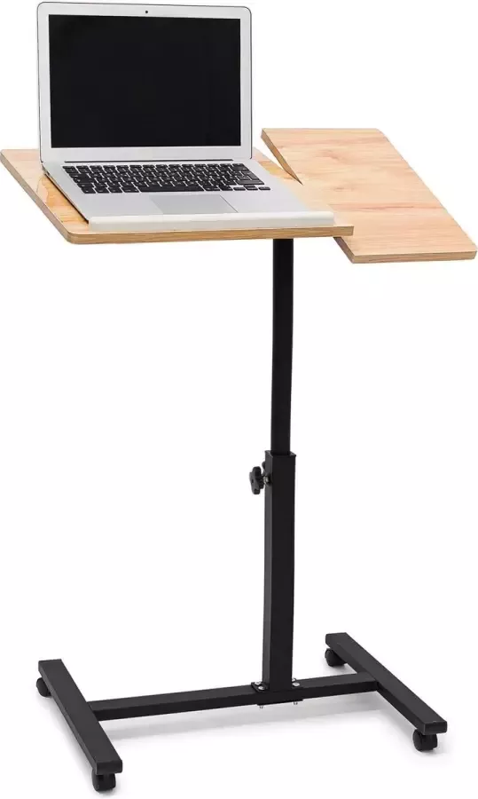 Relaxdays Laptoptafel op wieltjes houten laptopstandaard verstelbaar knietafel geel