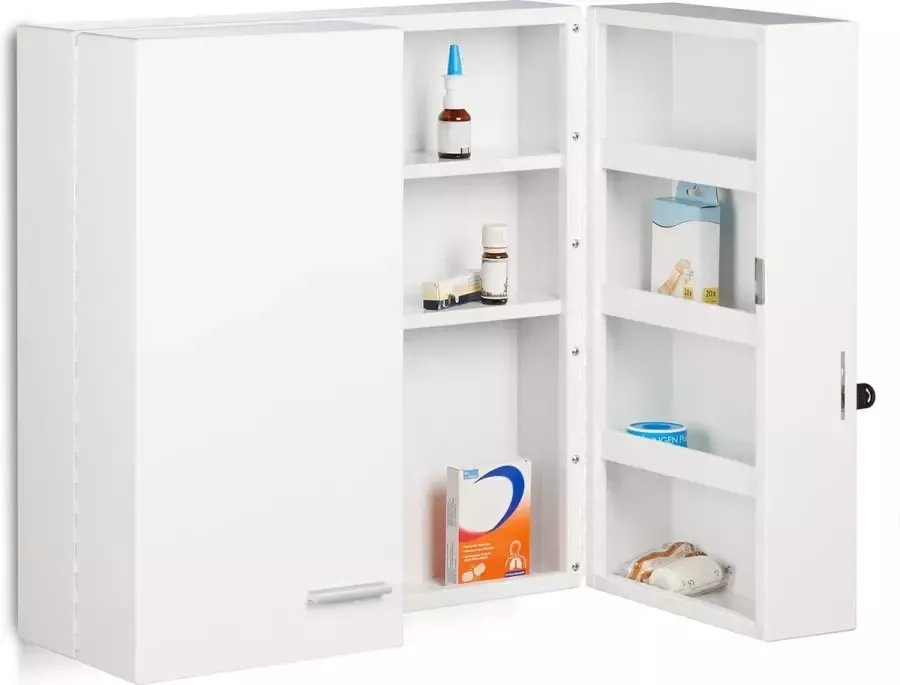 Relaxdays medicijnkast XXL medicijnkastje metaal grote verbandkast toiletkast wit