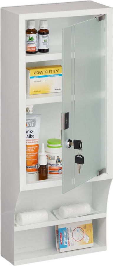 Relaxdays medicijnkastje 5 vakken ehbo-kastje metaal glazen deur kruis wit