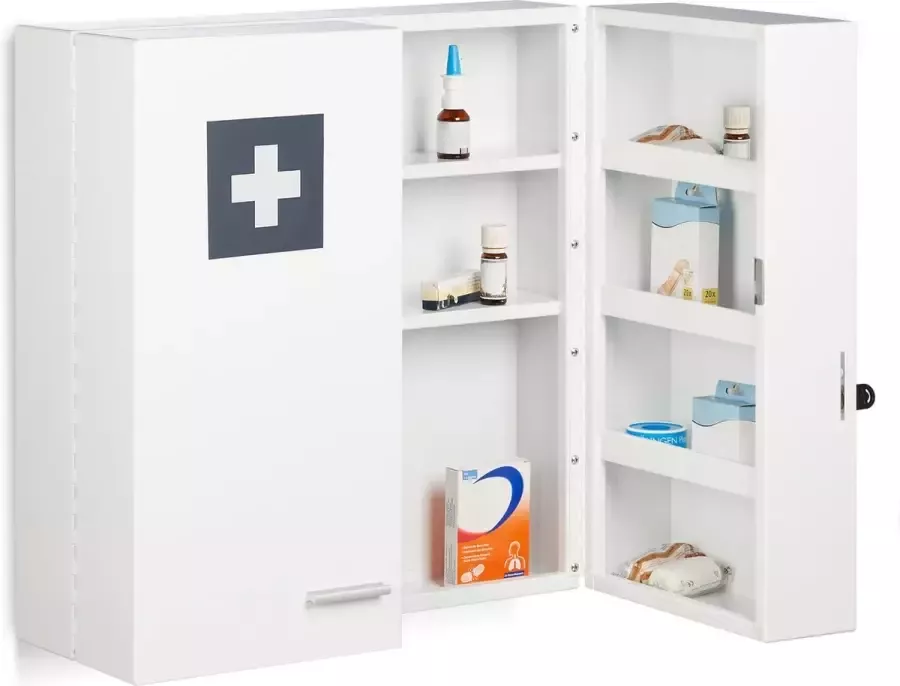 Relaxdays medicijnkastje afsluitbaar wit opbergkastje medicijnen badkamer EHBO kast