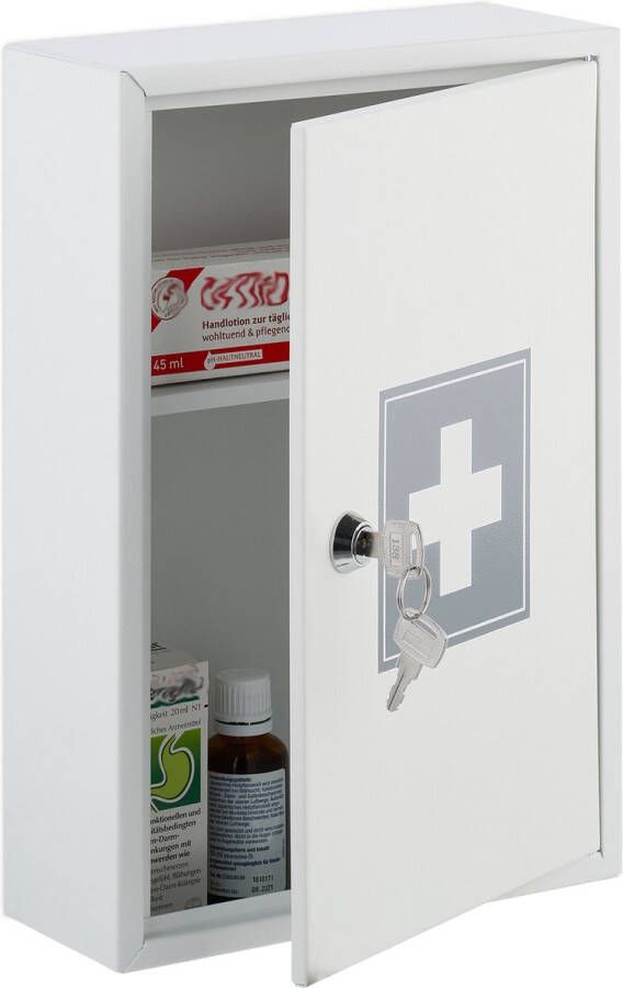 Relaxdays medicijnkastje met kruis opbergkastje medicijnen afsluitbaar metaal slot
