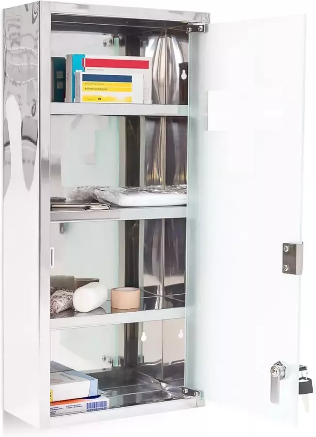 Relaxdays medicijnkastje rvs met slot afsluitbare medicijnkast hangend badkamer