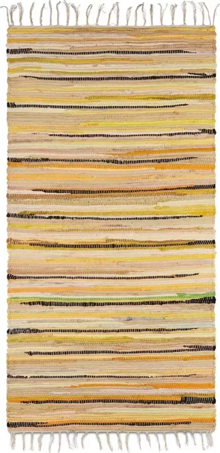 Relaxdays vloerkleed laagpolig 70 x 140 cm met franjes meerkleurig polyester en katoen rood - Foto 2