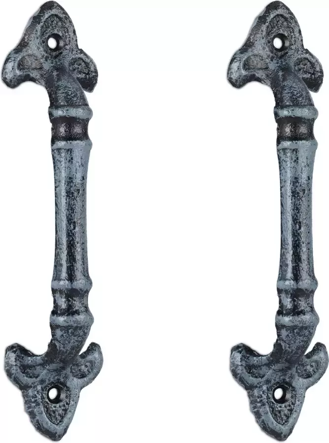Relaxdays meubelgreep vintage 2 stuks handgreep antiek voor kasten en lades gietijzer 20 cm lang grijs