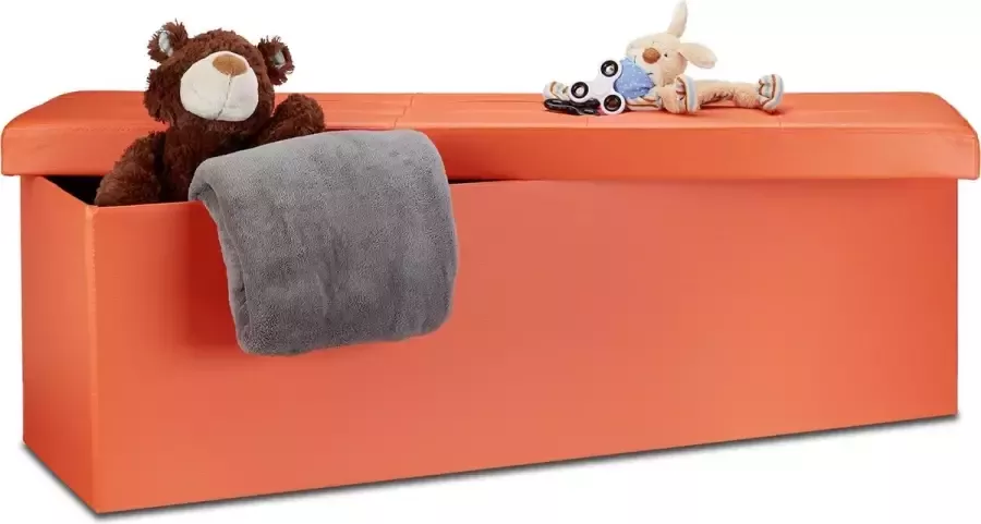 Relaxdays opbergbank kunstleer opvouwbaar XL 3-zits bank met opslagruimte halbank Oranje