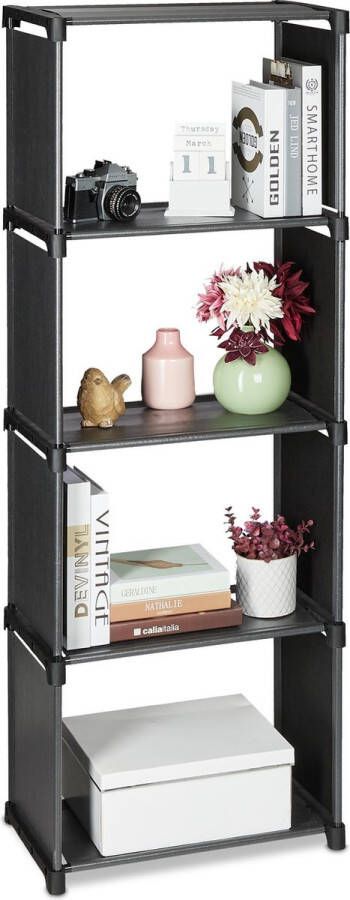 Relaxdays opbergrek stof modulair systeem 4 etages open kast 145 x 53 x 30 5 cm grijs