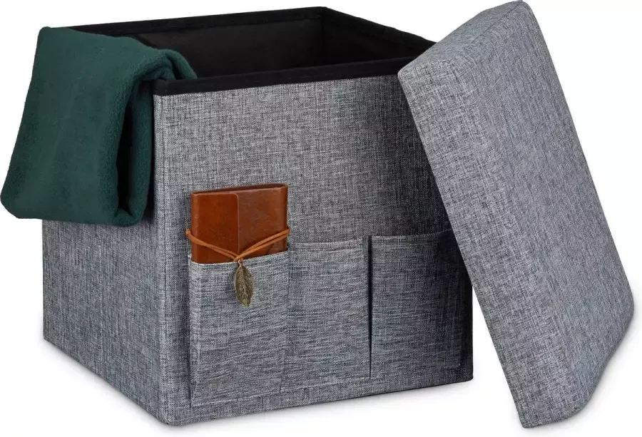 Relaxdays opvouwbare poef 3 vakken hocker krukje voetenbank opbergbox 38 cm