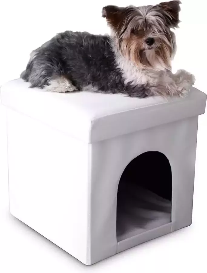 Relaxdays kattenmand poef opvouwbaar kleine honden & katten kunstleer 38 x 38 x 38 cm bruin - Foto 3