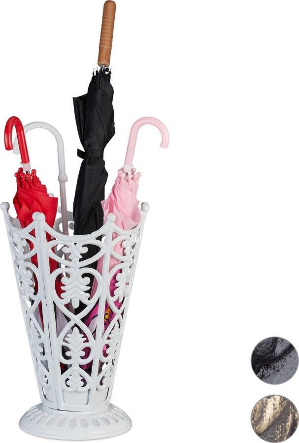 Relaxdays paraplubak gietijzer antiek met lekbak parapluhouder paraplustandaard wit