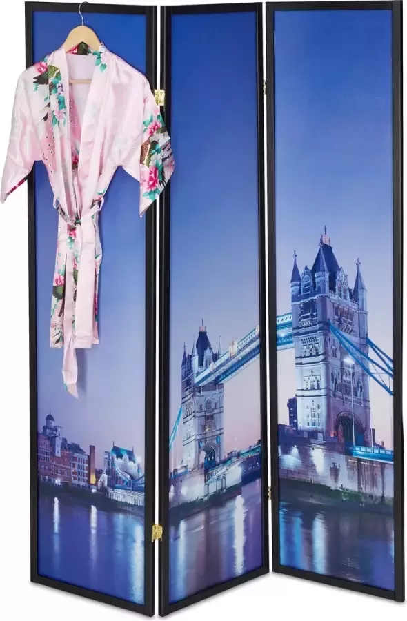 Relaxdays Paravent Londen kamerscherm 3-delig scheidingswand H 179 cm inklapbaar