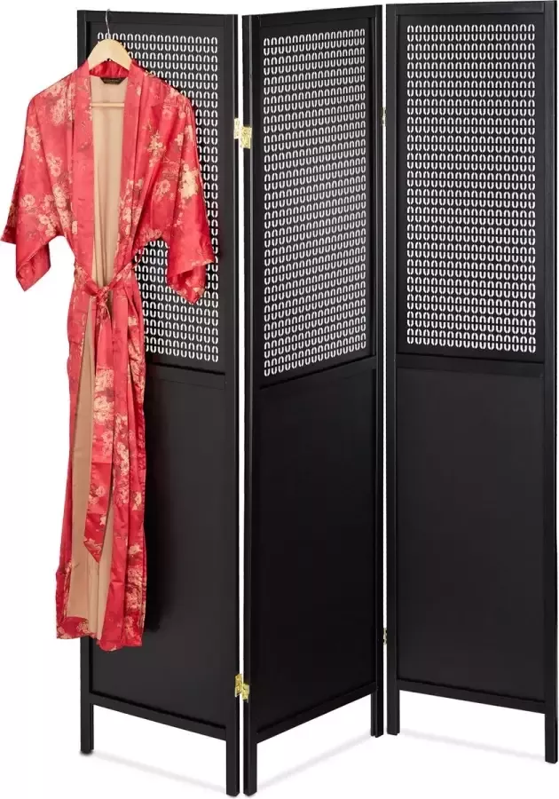 Relaxdays Paravent zwart hout scheidingswand 3 panelen HxB 179 x 132 cm inklapbaar