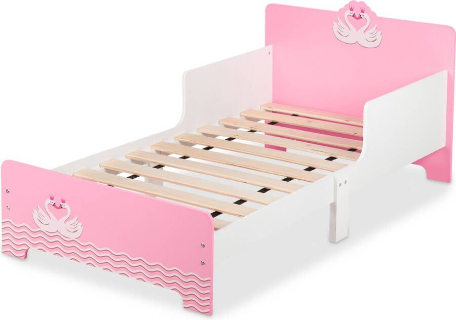 Relaxdays peuterbed 70x140 kinderbed met uitvalbeveiliging meisjesbed laag juniorbed