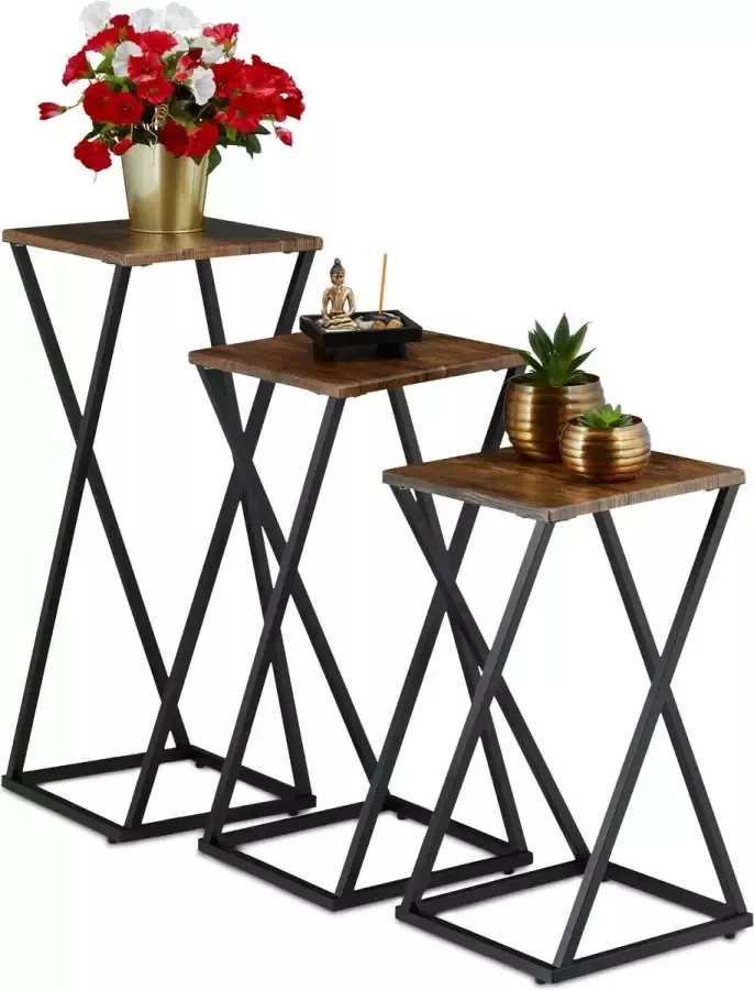 Relaxdays plantentafel binnen 3 stuks plantenstandaard plantenzuil plantenkruk