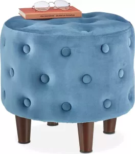 Relaxdays poef fluweel op pootjes hocker velvet XL voetenbank van stof woonkamer