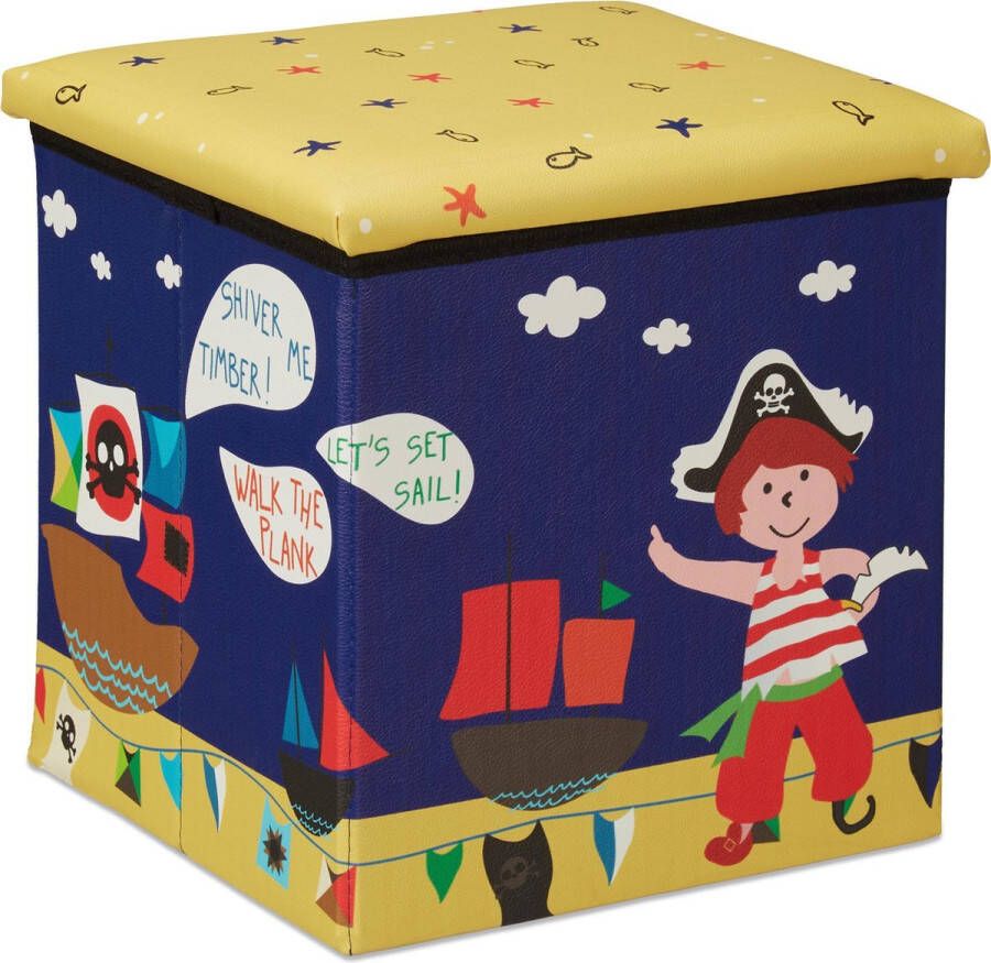 Relaxdays poef kind opbergpoef speelgoedkist vouwbaar met opbergruimte krukje piraat