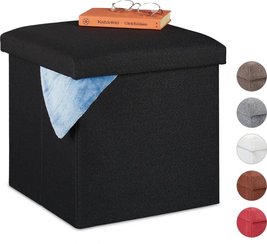 Relaxdays poef met opbergruimte opvouwbaar zacht vierkant stof 37 x 37 5 x 37 5 cm zwart