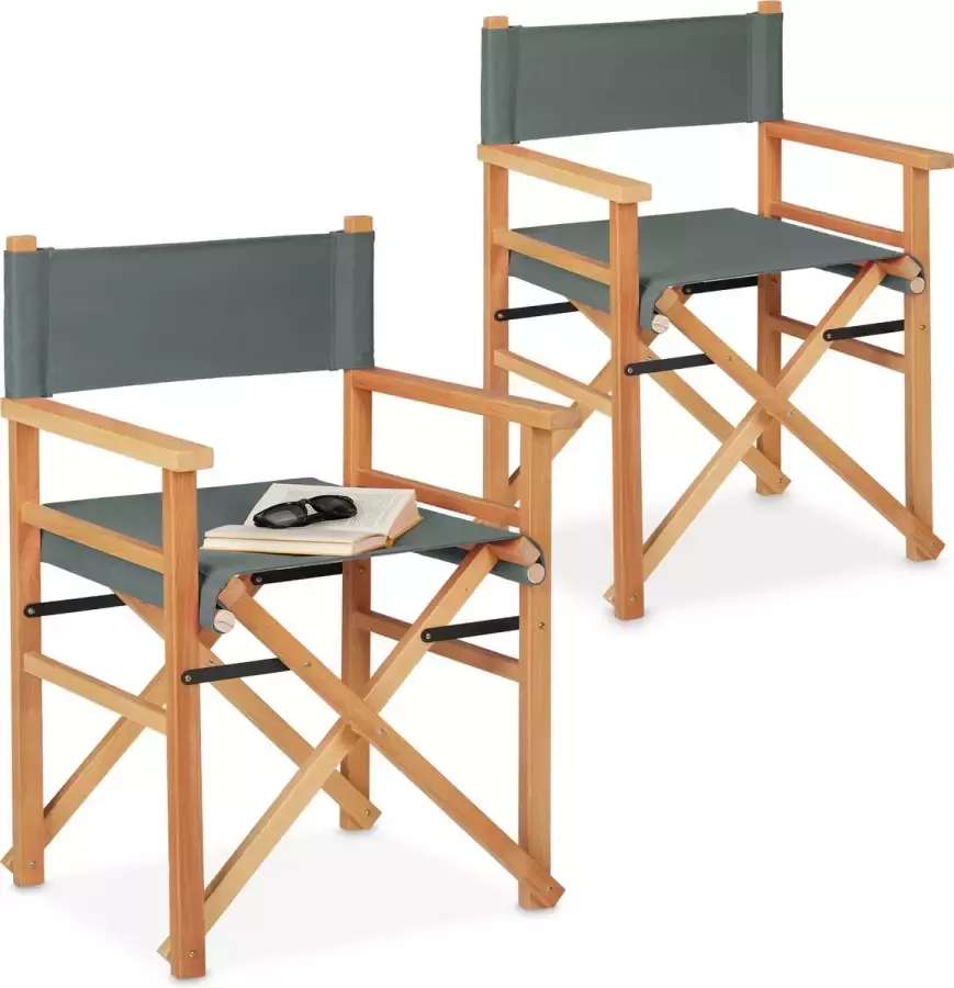 Relaxdays Regisseursstoel set van 2 inklapbaar tot 100 kg tuin & balkon grijs