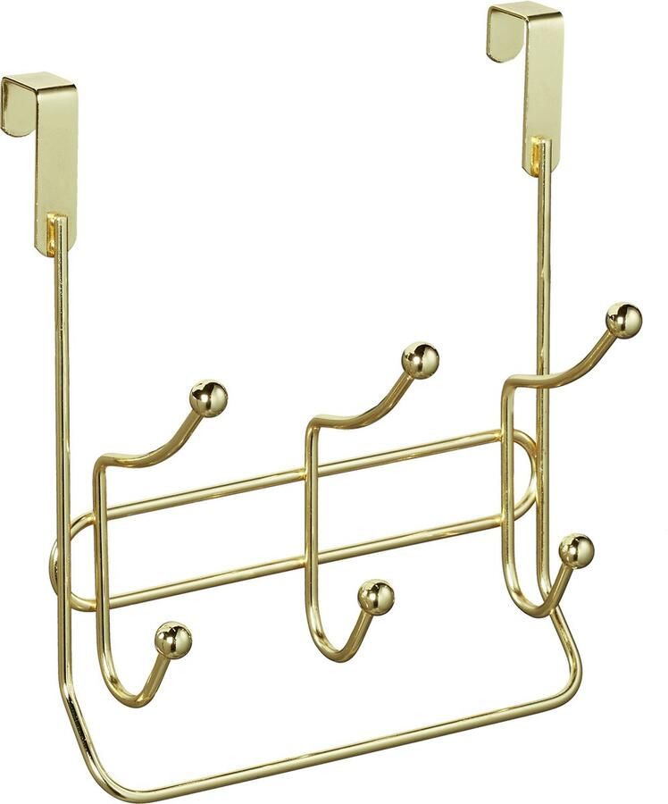 Relaxdays deurkapstok 3 dubbelhaken nobele hakenlijst metaal 23 5 x 20 5 x 9 5 cm goud